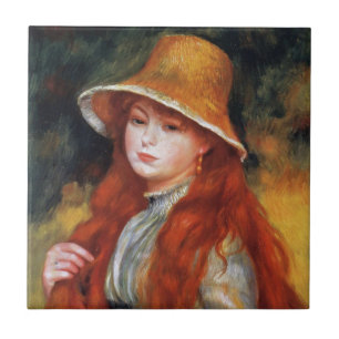 Jong meisje met strohoed van Renoir Tegeltje