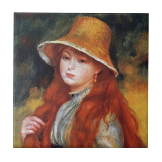 Jong meisje met strohoed van Renoir Tegeltje (Voorkant)