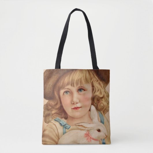 Jong meisje met witte konijn tote bag (Voorkant)