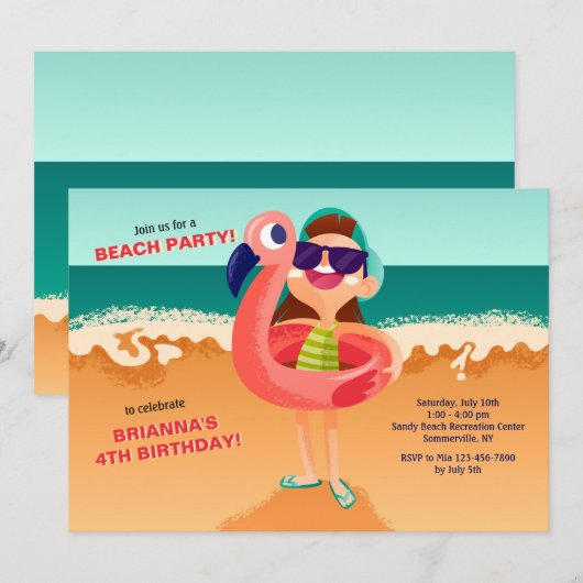 Jong Meisje op de Uitnodiging van het Strand (Voorkant / Achterkant)