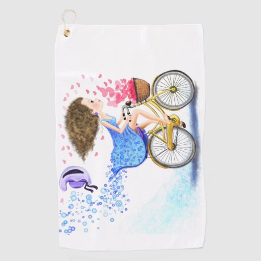 jong meisje op een fiets golf handdoek romantisch (Voorkant)