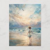 Jong meisje op het strand briefkaart (Voorkant)