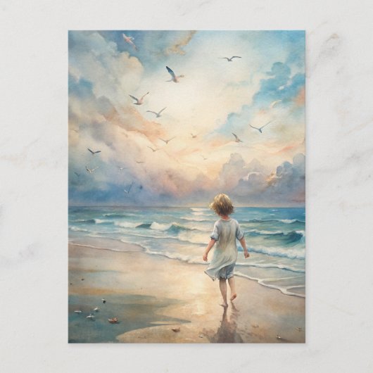 Jong meisje op het strand briefkaart (Voorkant)