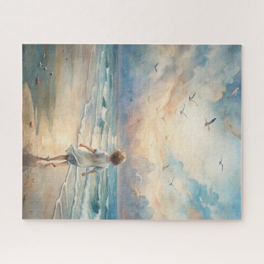 Jong meisje op het strand legpuzzel (Horizontaal)