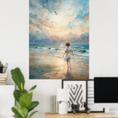 Jong meisje op het strand poster (Thuiskantoor)