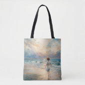 Jong meisje op het strand tote bag (Voorkant)