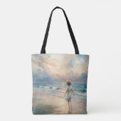 Jong meisje op het strand tote bag (Achterkant)