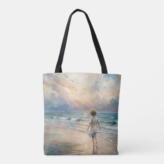 Jong meisje op het strand tote bag (Achterkant)