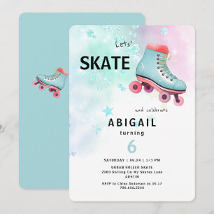 Jong meisje op rolschaatsen verjaardagsfeestje tur kaart