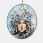 Jong Meisje Ouderwets Portret Bloemen Pet Keramisch Ornament (Links)