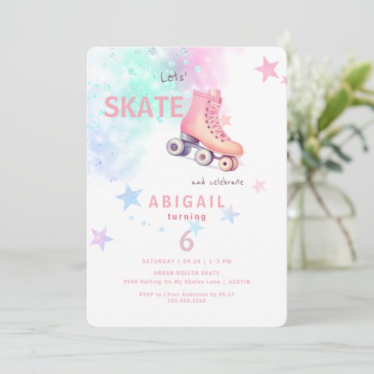 Jong Meisje Rolschaatsen Afgerond Verjaardagsfeest Kaart (Staand voorkant)