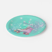 Jong Meisje Rolschaatsen Turquoise Verjaardagsfees Papieren Bordje (Gekanteld)