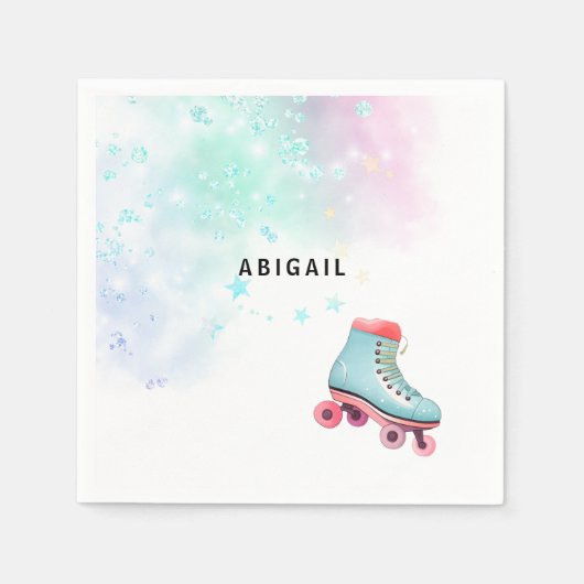 Jong Meisje Rolschaatsen Turquoise Verjaardagsfees Servet (Voorkant)