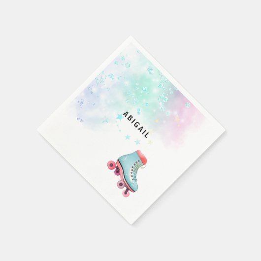 Jong Meisje Rolschaatsen Turquoise Verjaardagsfees Servet (Hoek)