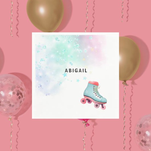 Jong Meisje Rolschaatsen Turquoise Verjaardagsfees Servet