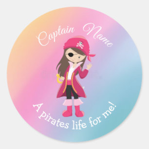JONG Meisje VERJAARDAG Pirate Ronde Sticker