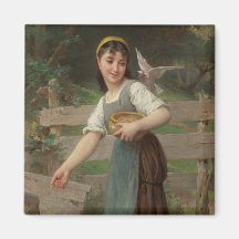 Jong meisje voert de duiven (door Émile Munier)