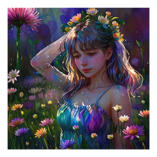 *~ Jong Meisje Wilde Bloemengebied AP56-Kunst Foto Afdruk (Voorkant)