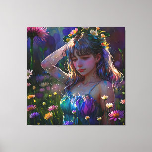 *~ Jong Meisje Wilde Bloemgebied AP56 Canvas Afdruk