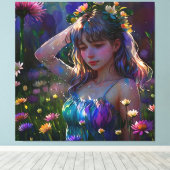 *~ Jong Meisje Wilde Bloemgebied AP56 Canvas Afdruk (Insitu (Houten vloer))