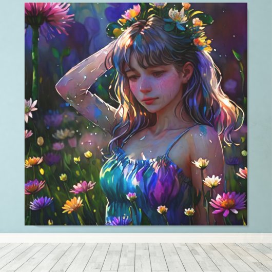 *~ Jong Meisje Wilde Bloemgebied AP56 Canvas Afdruk (Insitu (Houten vloer))