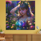 *~ Jong Meisje Wilde Bloemgebied AP56 Canvas Afdruk (Insitu (Woonkamer))