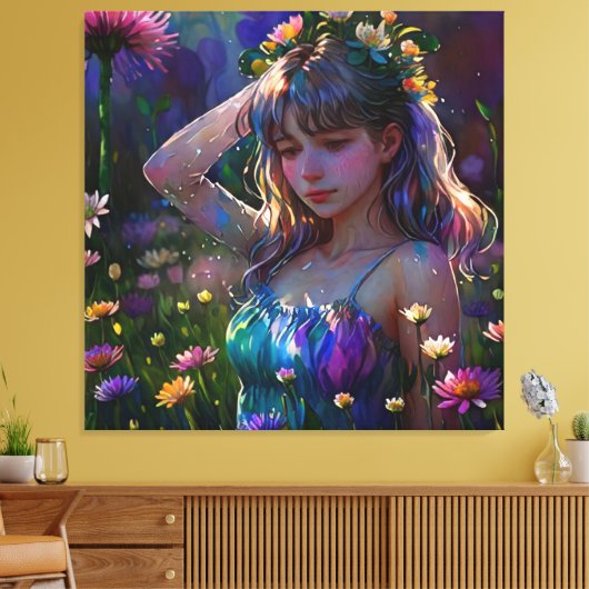 *~ Jong Meisje Wilde Bloemgebied AP56 Canvas Afdruk (Insitu (Woonkamer))