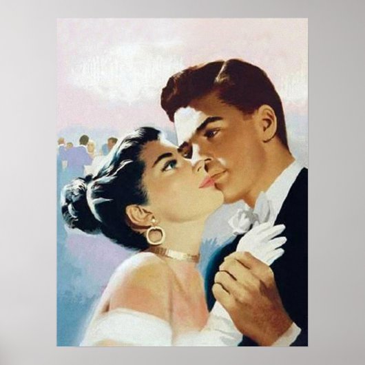 Jong paar dat samen danst, vintage romantisch poster (Voorkant)