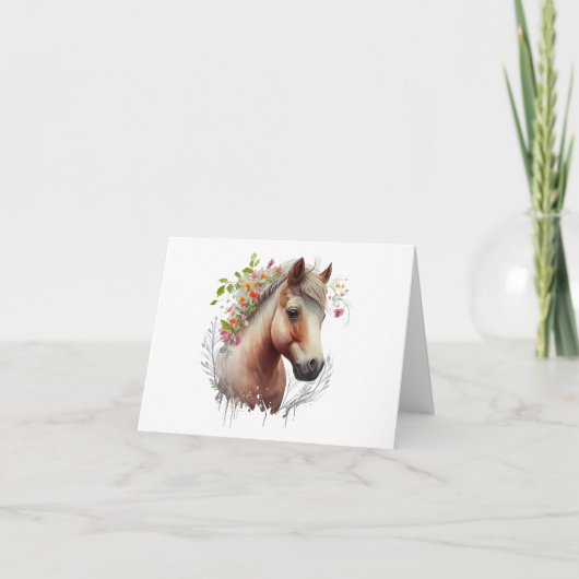 Jong Paard met Bloemen BLANK Kaart (Voorkant)