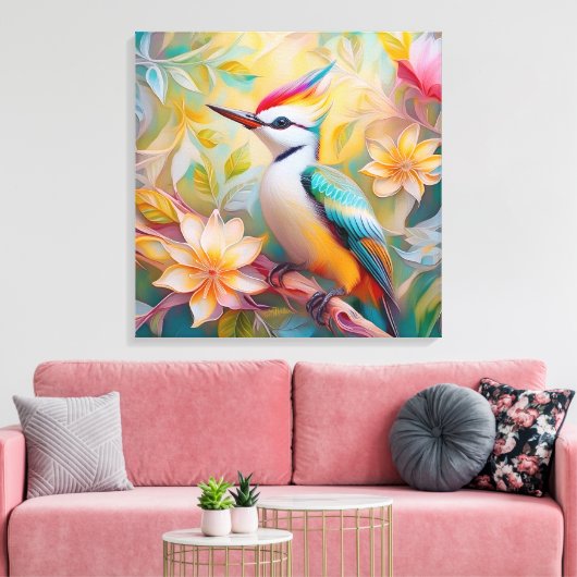 Jong Regenboog Specht Fantasie Vogel Canvas Afdruk (Insitu (Woonkamer))