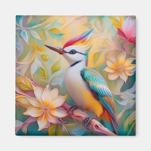 Jong Regenboog Specht Fantasie Vogel Magneet (Voorkant)