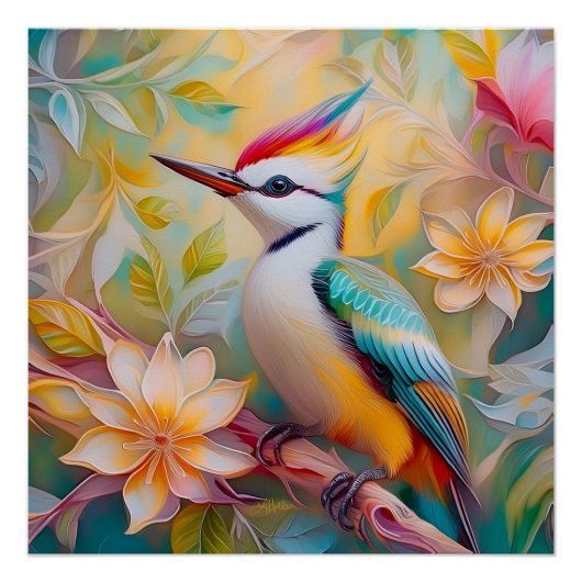 Jong Regenboog Specht Fantasie Vogel Perfect Poster (Voorkant)