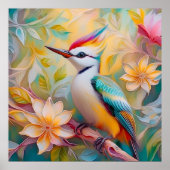 Jong Regenboog Specht Fantasie Vogel Poster (Voorkant)