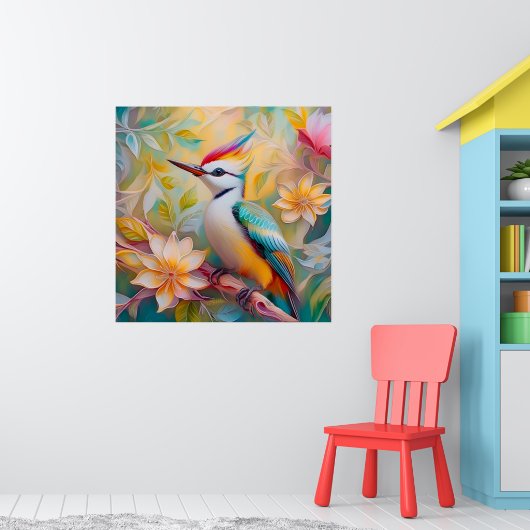 Jong Regenboog Specht Fantasie Vogel Poster (Kinderkamer 1)