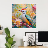 Jong Regenboog Specht Fantasie Vogel Poster (Thuiskantoor)