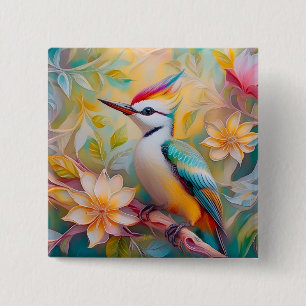 Jong Regenboog Specht Fantasie Vogel Vierkante Button 5,1 Cm