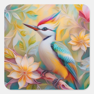 Jong Regenboog Specht Fantasie Vogel Vierkante Sticker