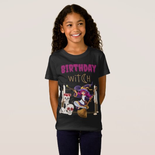 Jong Verjaardags Heks Schattige Meisje Geboren Op  T-shirt (Voorkant volledig)