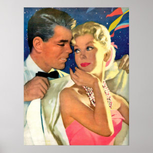 Jong verliefd stel uitgaand, vintage romantisch poster