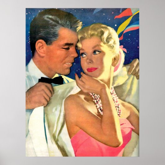 Jong verliefd stel uitgaand, vintage romantisch poster (Voorkant)