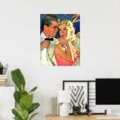 Jong verliefd stel uitgaand, vintage romantisch poster (Thuiskantoor)