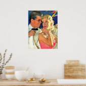 Jong verliefd stel uitgaand, vintage romantisch poster (Keuken)
