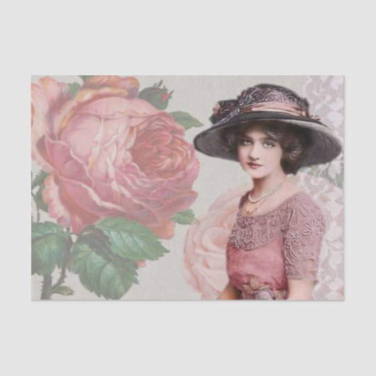 Jong Victoriaans Vrouw Bloemjurk en Pet Tissuepapier (Voorkant)