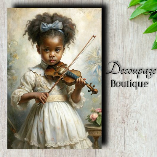 Jong Vioolspelend Meisje Decoupage Tissuepapier