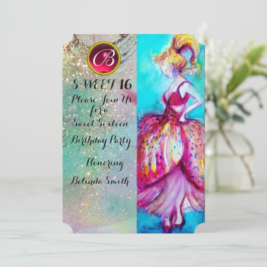 JONG VOL ZOET 16 FEESTJE, Blauwe Glitters Monogram Kaart (Staand voorkant)