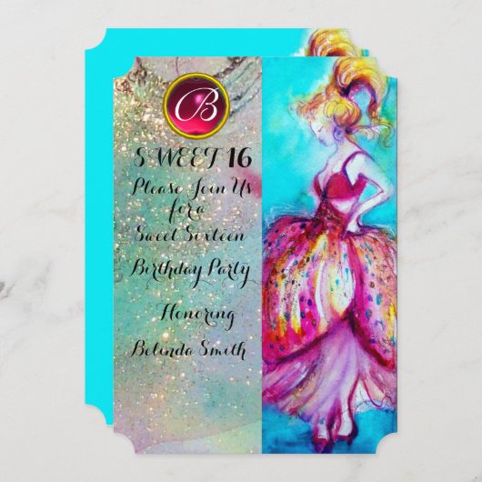 JONG VOL ZOET 16 FEESTJE, Blauwe Glitters Monogram Kaart (Voorkant / Achterkant)