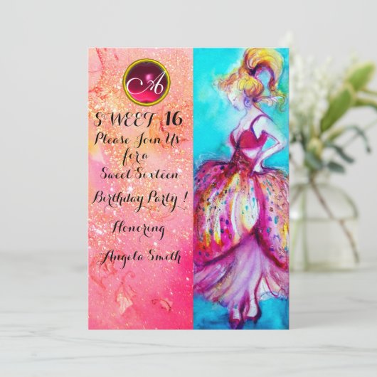 JONG VOLWASSEN MEISJE SWEET 16 FEESTJE, Roze Glitt Kaart (Staand voorkant)