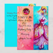 JONG VOLWASSEN MEISJE SWEET 16 FEESTJE, Roze Glitt Kaart (Voorkant / Achterkant)