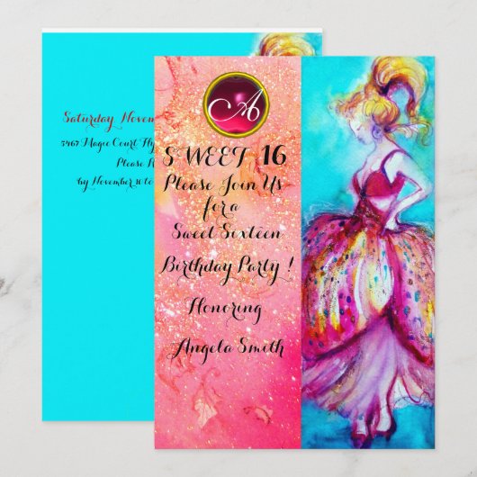 JONG VOLWASSEN MEISJE SWEET 16 FEESTJE, Roze Glitt Kaart (Voorkant / Achterkant)