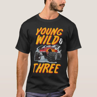 Jong wild Drie 3e Verjaardagsfeestje Monster Truck T-shirt
